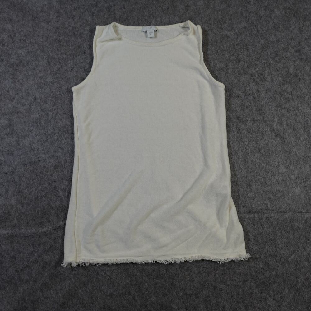 J. Jill Top Womens Extra Small Petite Linen Blend Tank Fringe Hem Knit Ivory